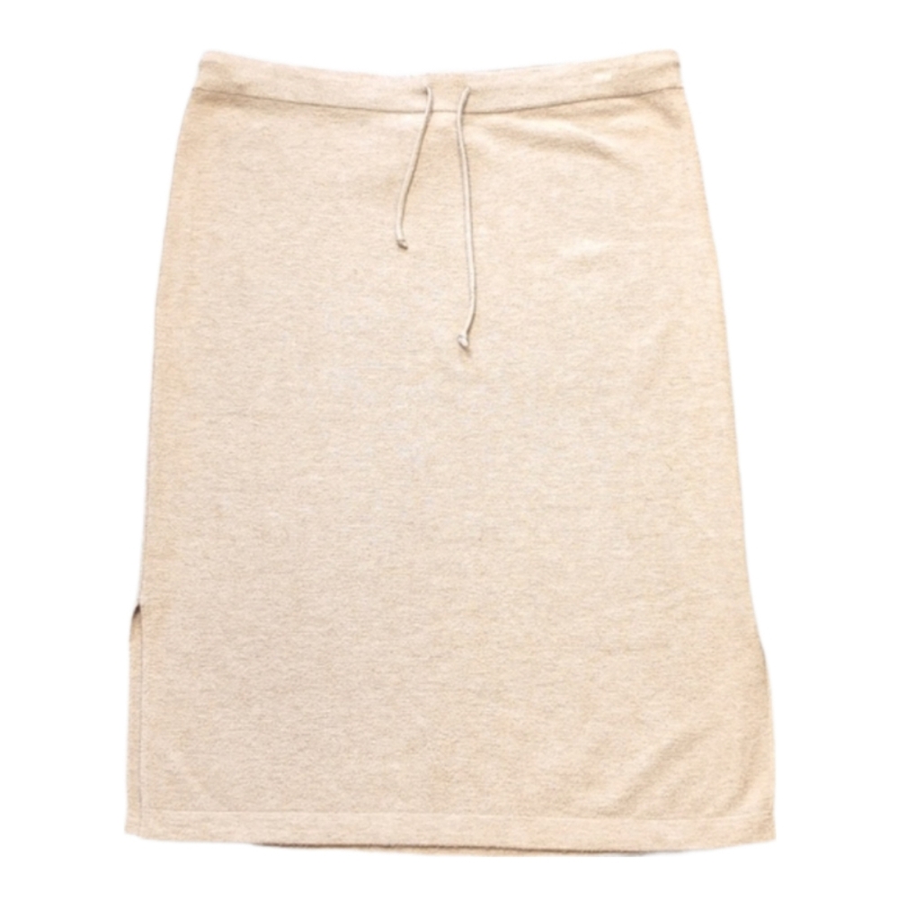 Olsen Soft Knit Midi Skirt Womens Size Large 14 Oatmeal Beige Drawstring Winter